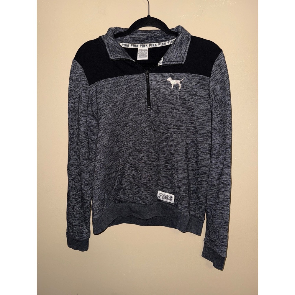 Victoria's Secret PINK Gray Black Marled Quarter Zip Pullover Sweatshirt M Y2K